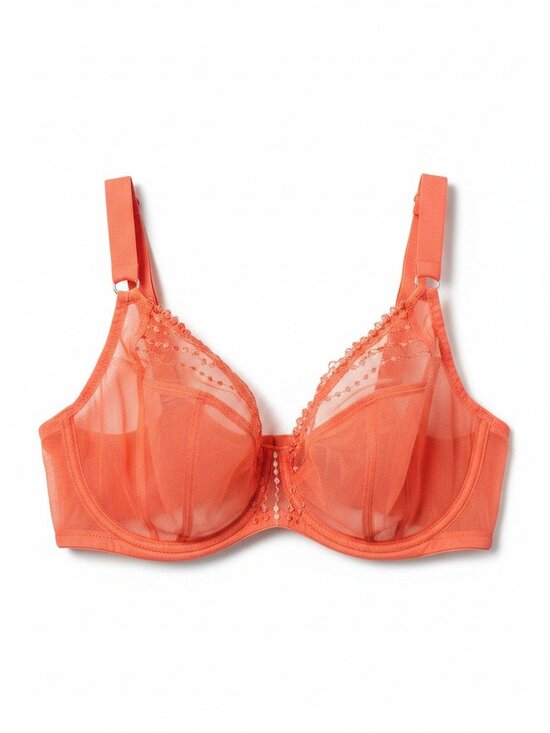 Elomi Other - Elomi Bright Coral Red Orange Sheer Floral Lace Underwire Bra US 40G
